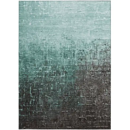 Teal Blue And Dark Gray Ombre Washable Indoor Outdoor Area Rug Photo 6