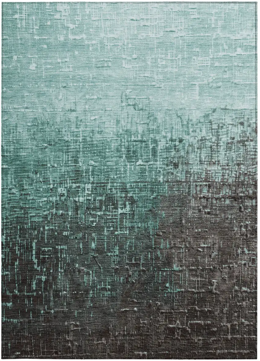 Teal Blue And Dark Gray Ombre Washable Indoor Outdoor Area Rug Photo 6