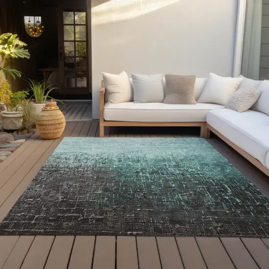 Teal Blue And Dark Gray Ombre Washable Indoor Outdoor Area Rug Photo 9