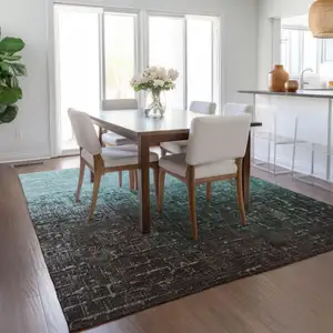 Photo of Teal Blue And Dark Gray Ombre Washable Indoor Outdoor Area Rug