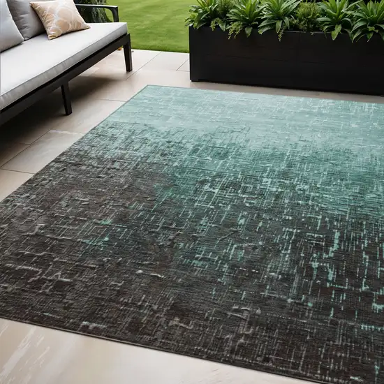 Teal Blue And Dark Gray Ombre Washable Indoor Outdoor Area Rug Photo 1