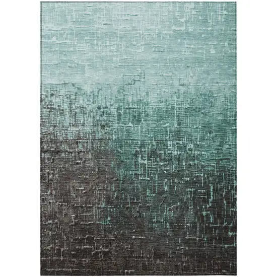 Teal Blue And Dark Gray Ombre Washable Indoor Outdoor Area Rug Photo 2