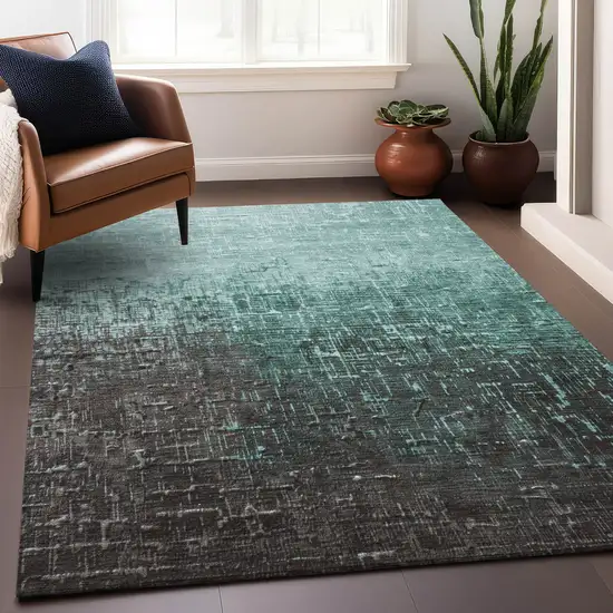 Teal Blue And Dark Gray Ombre Washable Indoor Outdoor Area Rug Photo 8