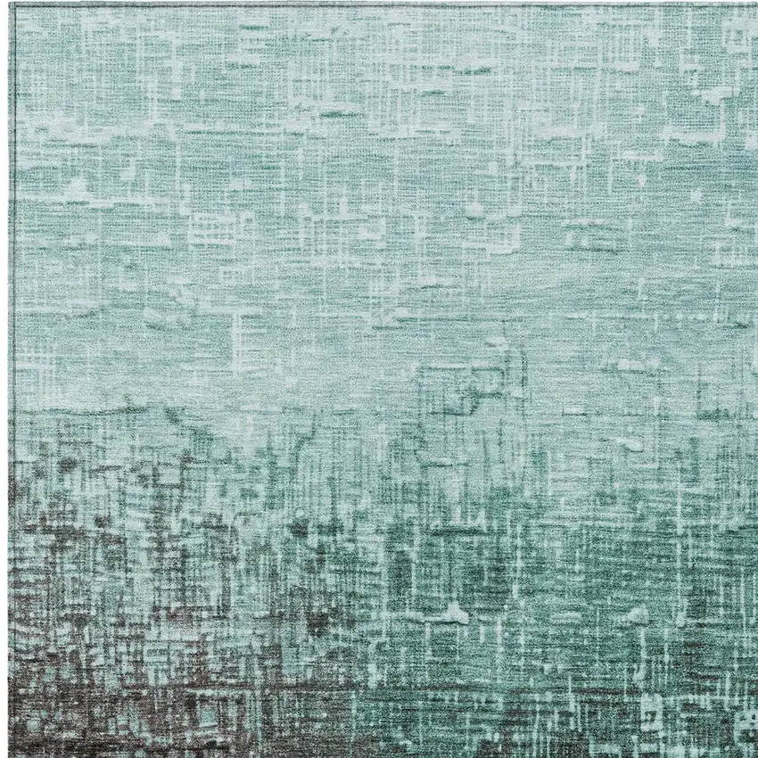 Teal Blue And Dark Gray Ombre Washable Indoor Outdoor Area Rug Photo 5