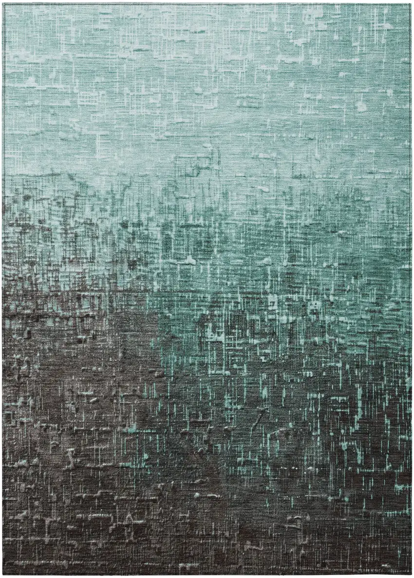Teal Blue And Dark Gray Ombre Washable Indoor Outdoor Area Rug Photo 2