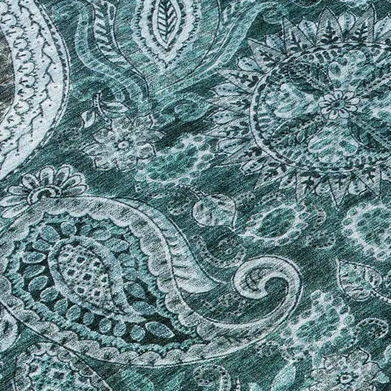 Teal Blue And Dark Green Floral Medallion Washable Indoor Outdoor Area Rug Photo 8