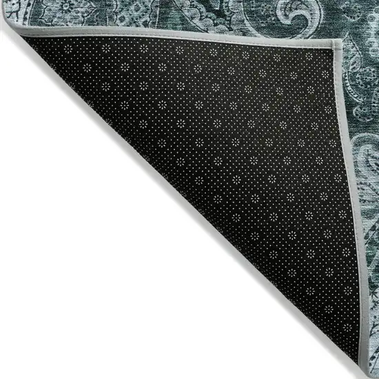 Teal Blue And Dark Green Floral Medallion Washable Indoor Outdoor Area Rug Photo 3