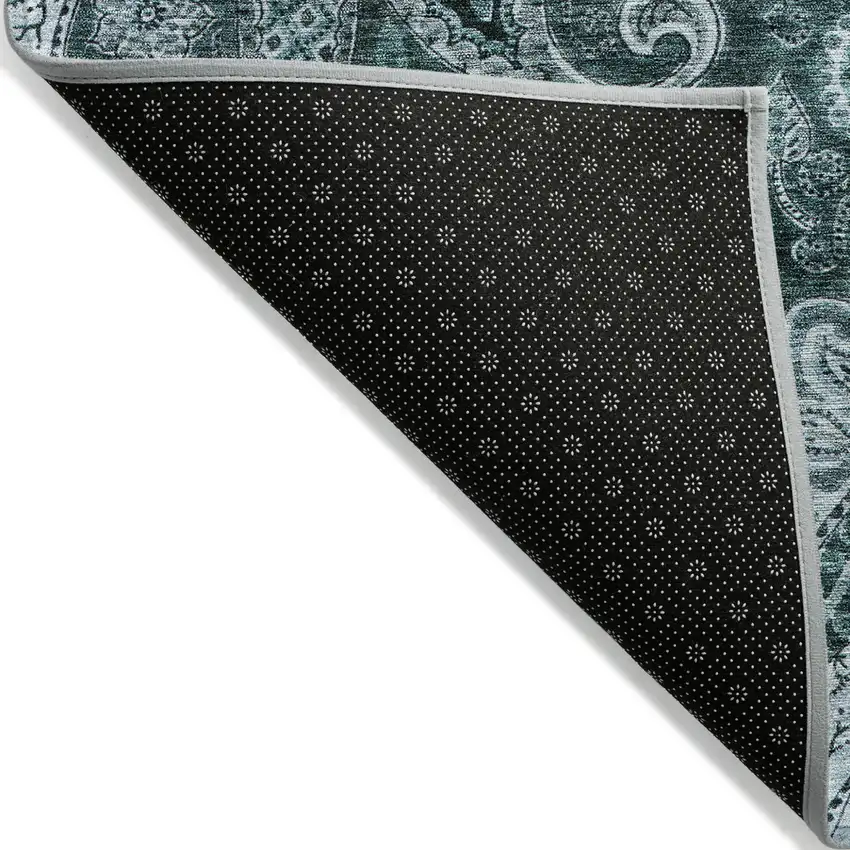 Teal Blue And Dark Green Floral Medallion Washable Indoor Outdoor Area Rug Photo 3