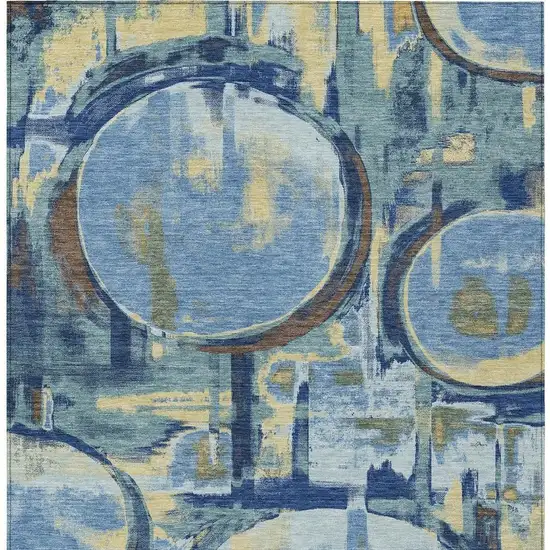 Teal Blue And Denim Blue Abstract Washable Indoor Outdoor Area Rug Photo 3