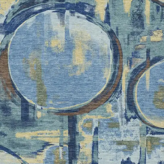 Teal Blue And Denim Blue Abstract Washable Indoor Outdoor Area Rug Photo 2