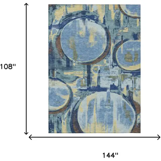 Teal Blue And Denim Blue Abstract Washable Indoor Outdoor Area Rug Photo 6