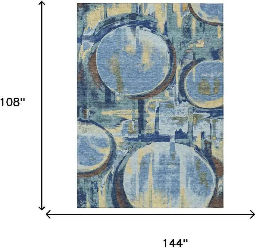 Teal Blue And Denim Blue Abstract Washable Indoor Outdoor Area Rug Photo 6