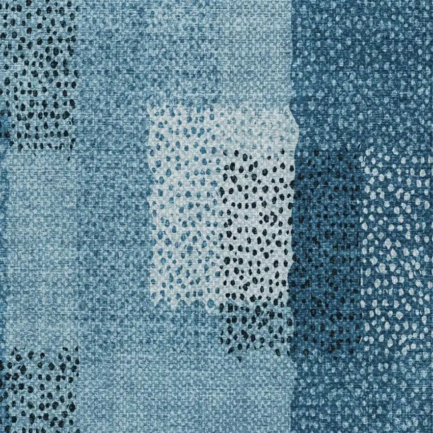Teal Blue And Denim Blue Abstract Washable Indoor Outdoor Area Rug Photo 1