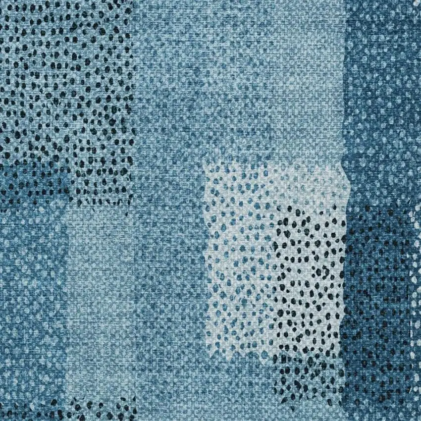 Teal Blue And Denim Blue Abstract Washable Indoor Outdoor Area Rug Photo 7