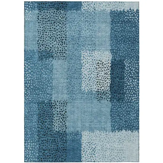 Teal Blue And Denim Blue Abstract Washable Indoor Outdoor Area Rug Photo 1