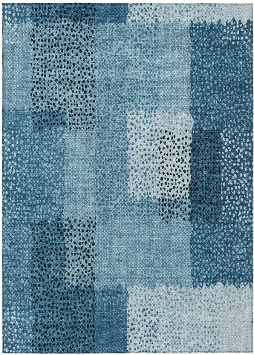 Teal Blue And Denim Blue Abstract Washable Indoor Outdoor Area Rug Photo 1