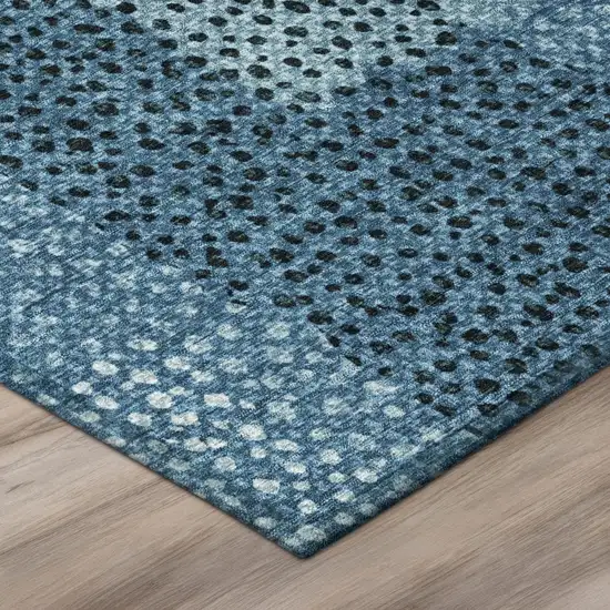 Teal Blue And Denim Blue Abstract Washable Indoor Outdoor Area Rug Photo 8