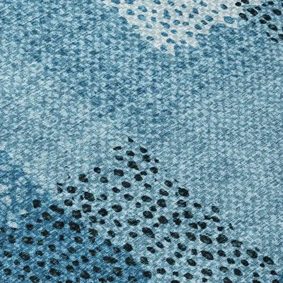 Teal Blue And Denim Blue Abstract Washable Indoor Outdoor Area Rug Photo 9