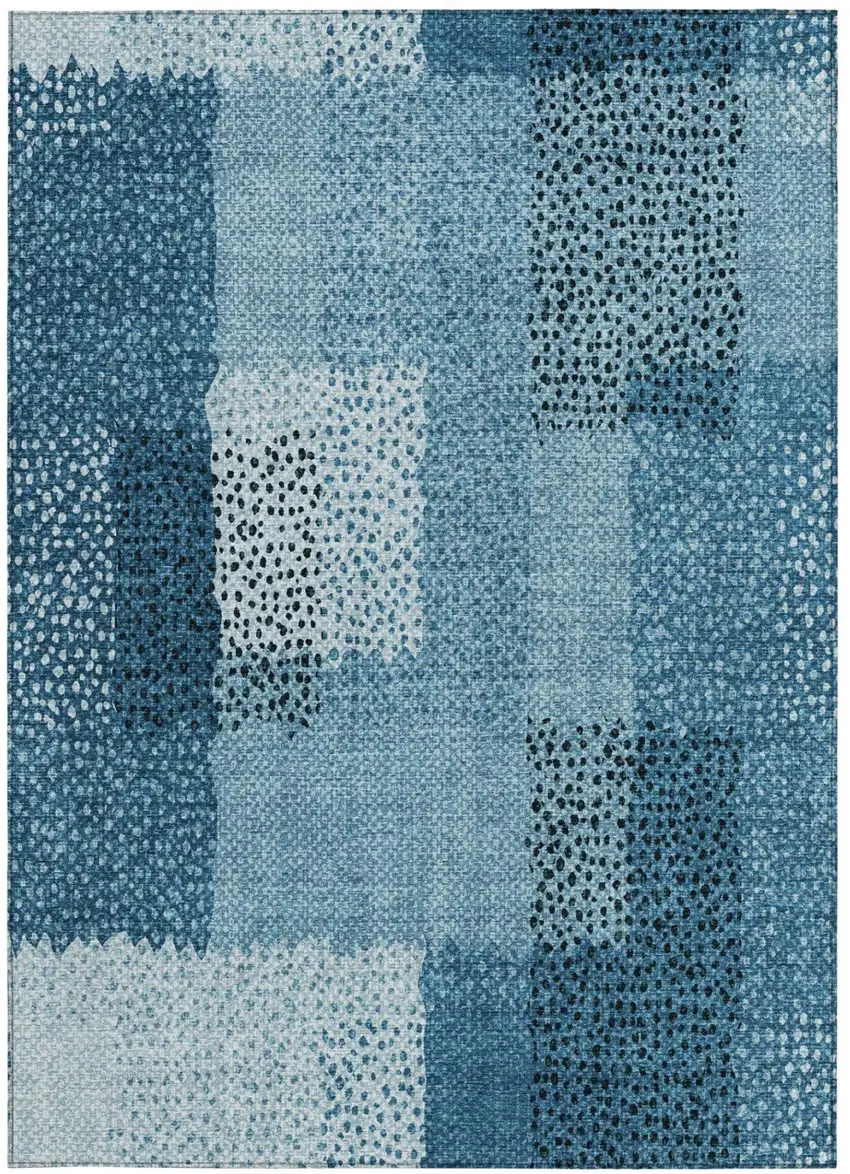 Teal Blue And Denim Blue Abstract Washable Indoor Outdoor Area Rug Photo 2