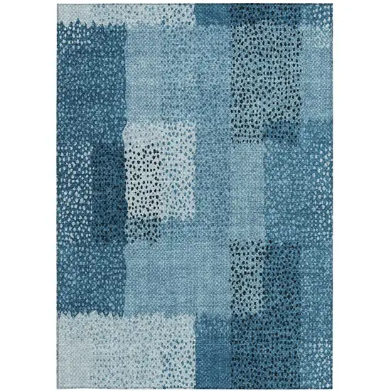 Teal Blue And Denim Blue Abstract Washable Indoor Outdoor Area Rug Photo 2