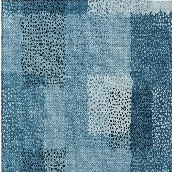 Teal Blue And Denim Blue Abstract Washable Indoor Outdoor Area Rug Photo 5