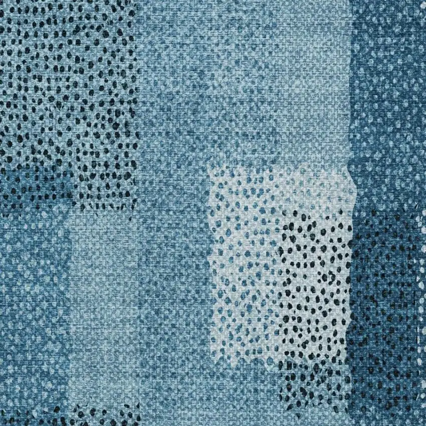 Teal Blue And Denim Blue Abstract Washable Indoor Outdoor Area Rug Photo 5