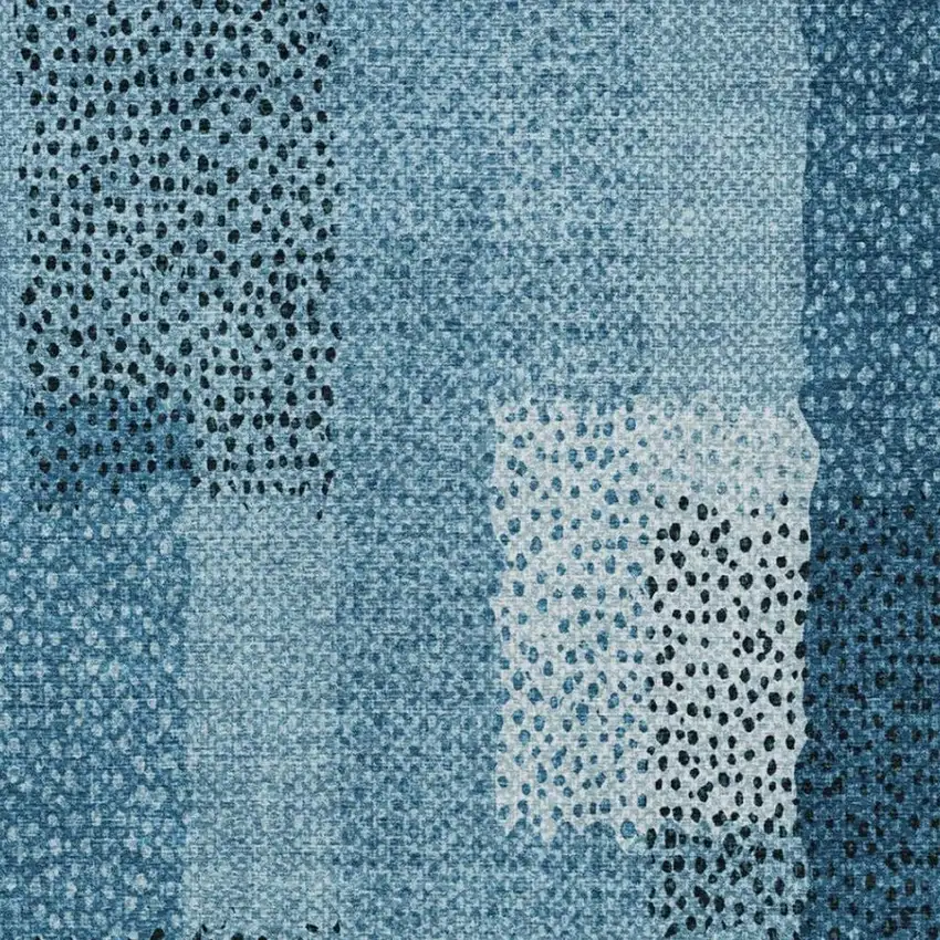 Teal Blue And Denim Blue Abstract Washable Indoor Outdoor Area Rug Photo 3