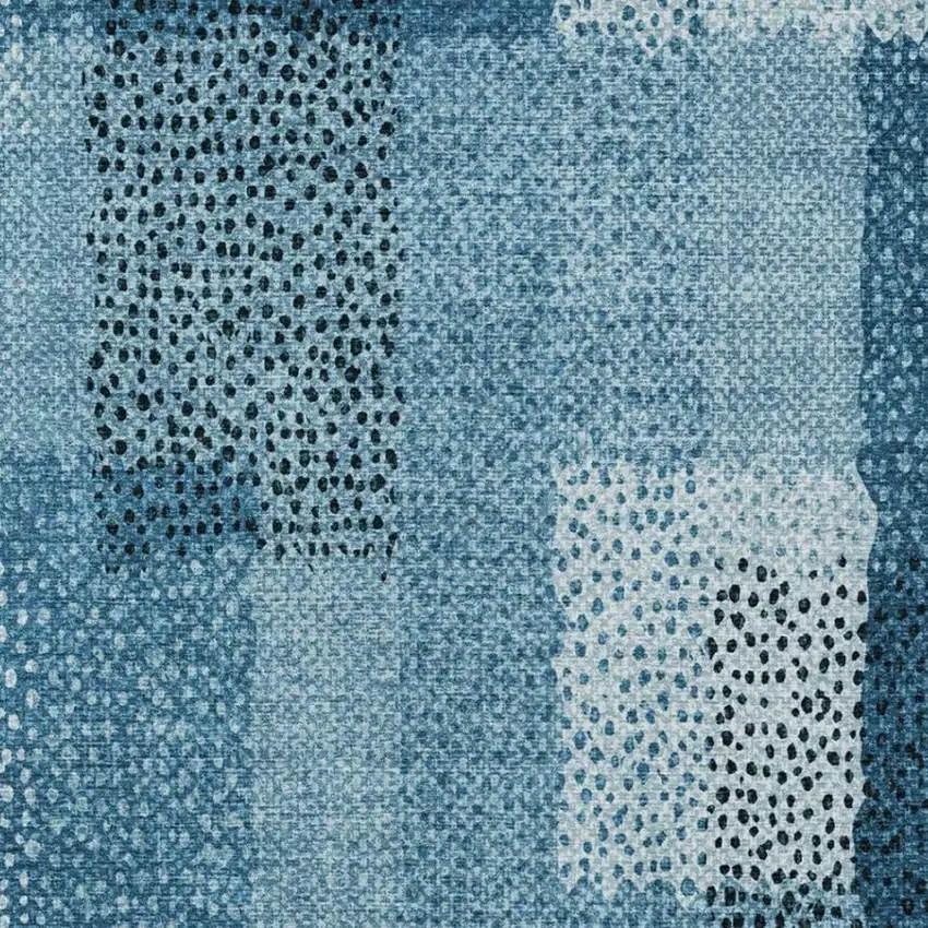 Teal Blue And Denim Blue Abstract Washable Indoor Outdoor Area Rug Photo 4