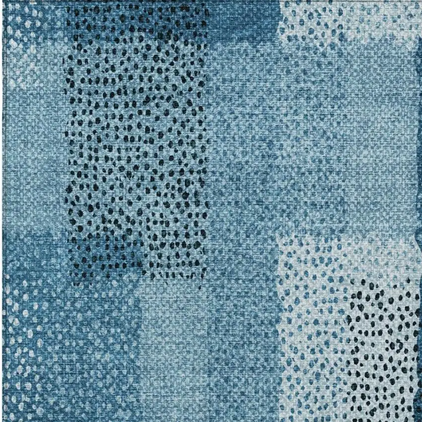 Teal Blue And Denim Blue Abstract Washable Indoor Outdoor Area Rug Photo 6