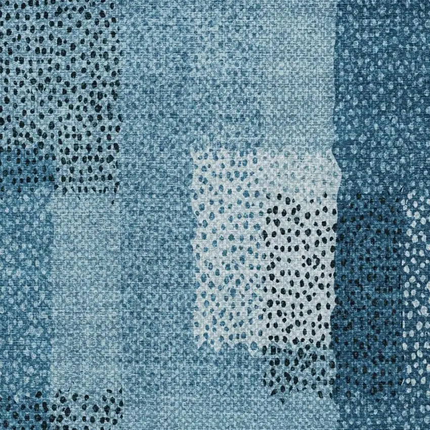Teal Blue And Denim Blue Abstract Washable Indoor Outdoor Area Rug Photo 6