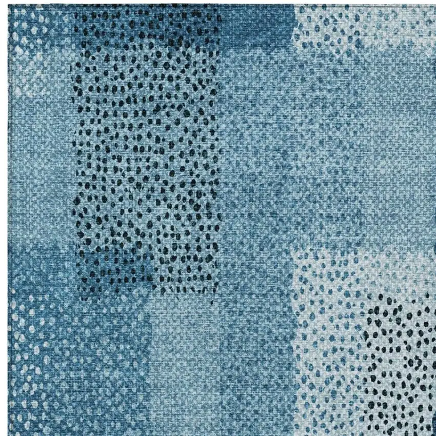 Teal Blue And Denim Blue Abstract Washable Indoor Outdoor Area Rug Photo 8