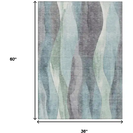 Teal Blue And Fern Green Abstract Washable Indoor Outdoor Area Rug Photo 8