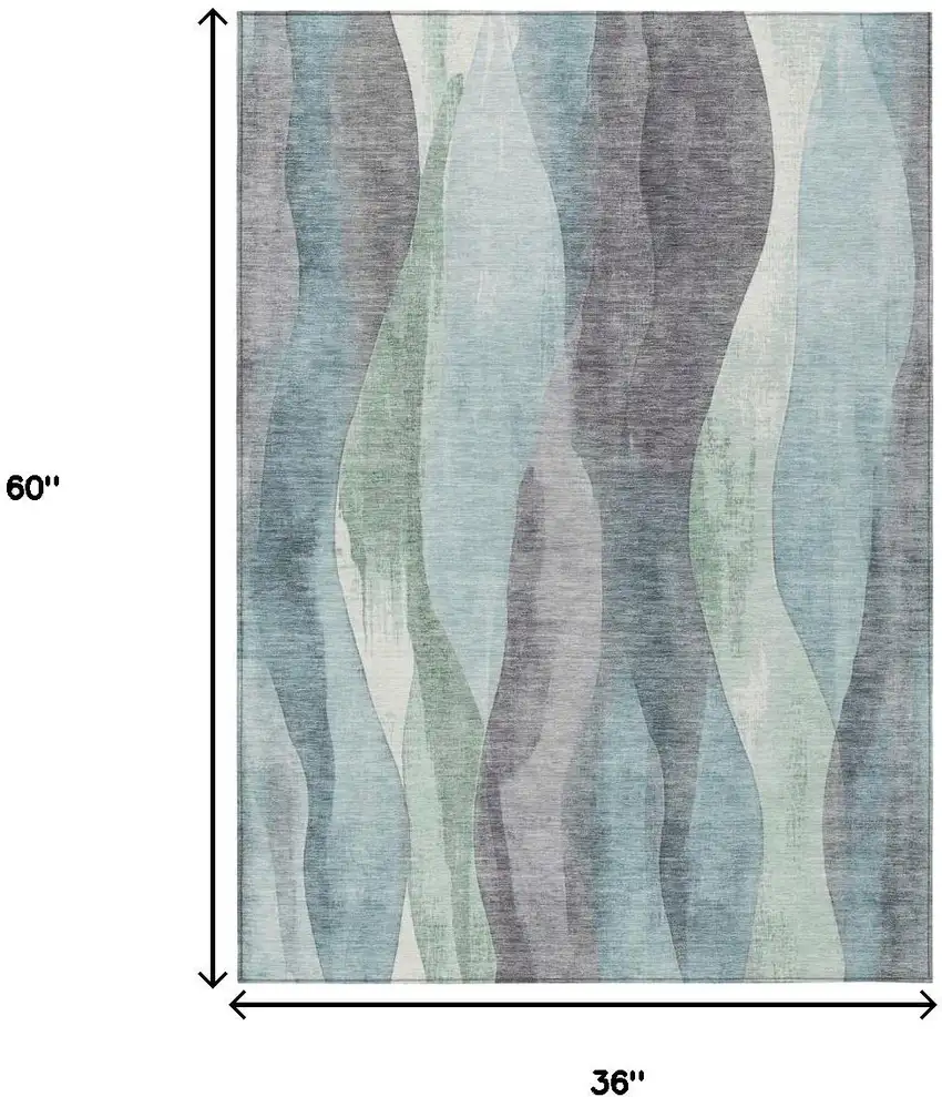 Teal Blue And Fern Green Abstract Washable Indoor Outdoor Area Rug Photo 8