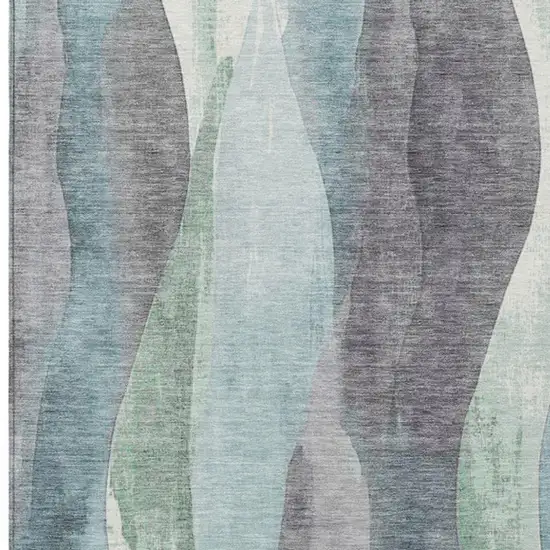 Teal Blue And Fern Green Abstract Washable Indoor Outdoor Area Rug Photo 9