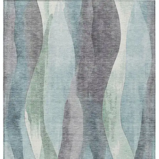 Teal Blue And Fern Green Abstract Washable Indoor Outdoor Area Rug Photo 1