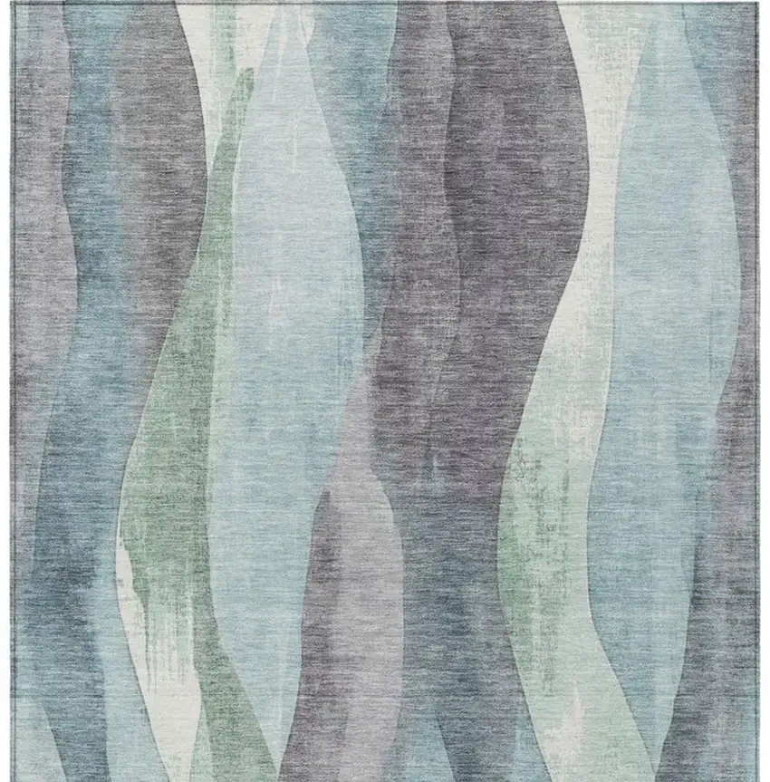 Teal Blue And Fern Green Abstract Washable Indoor Outdoor Area Rug Photo 1