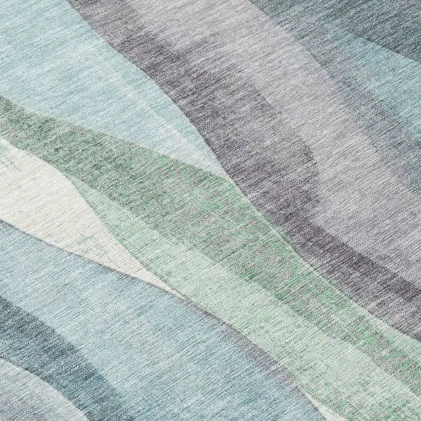 Teal Blue And Fern Green Abstract Washable Indoor Outdoor Area Rug Photo 7