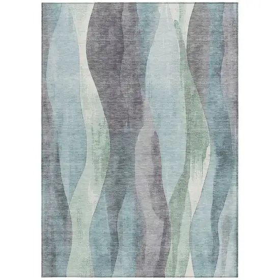 Teal Blue And Fern Green Abstract Washable Indoor Outdoor Area Rug Photo 9