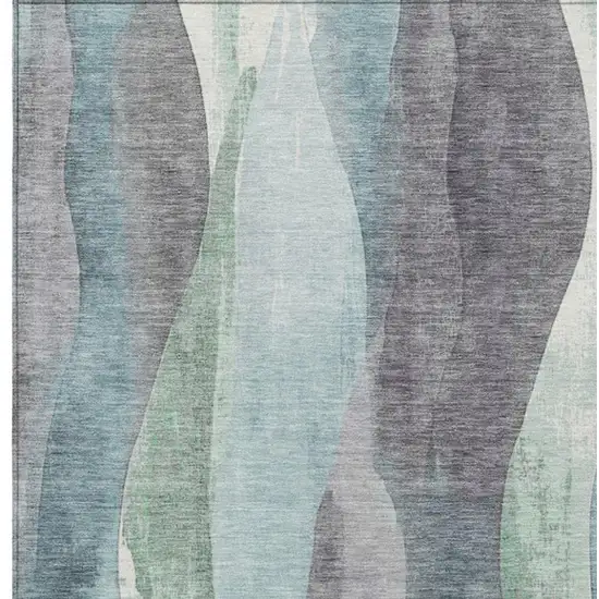 Teal Blue And Fern Green Abstract Washable Indoor Outdoor Area Rug Photo 1