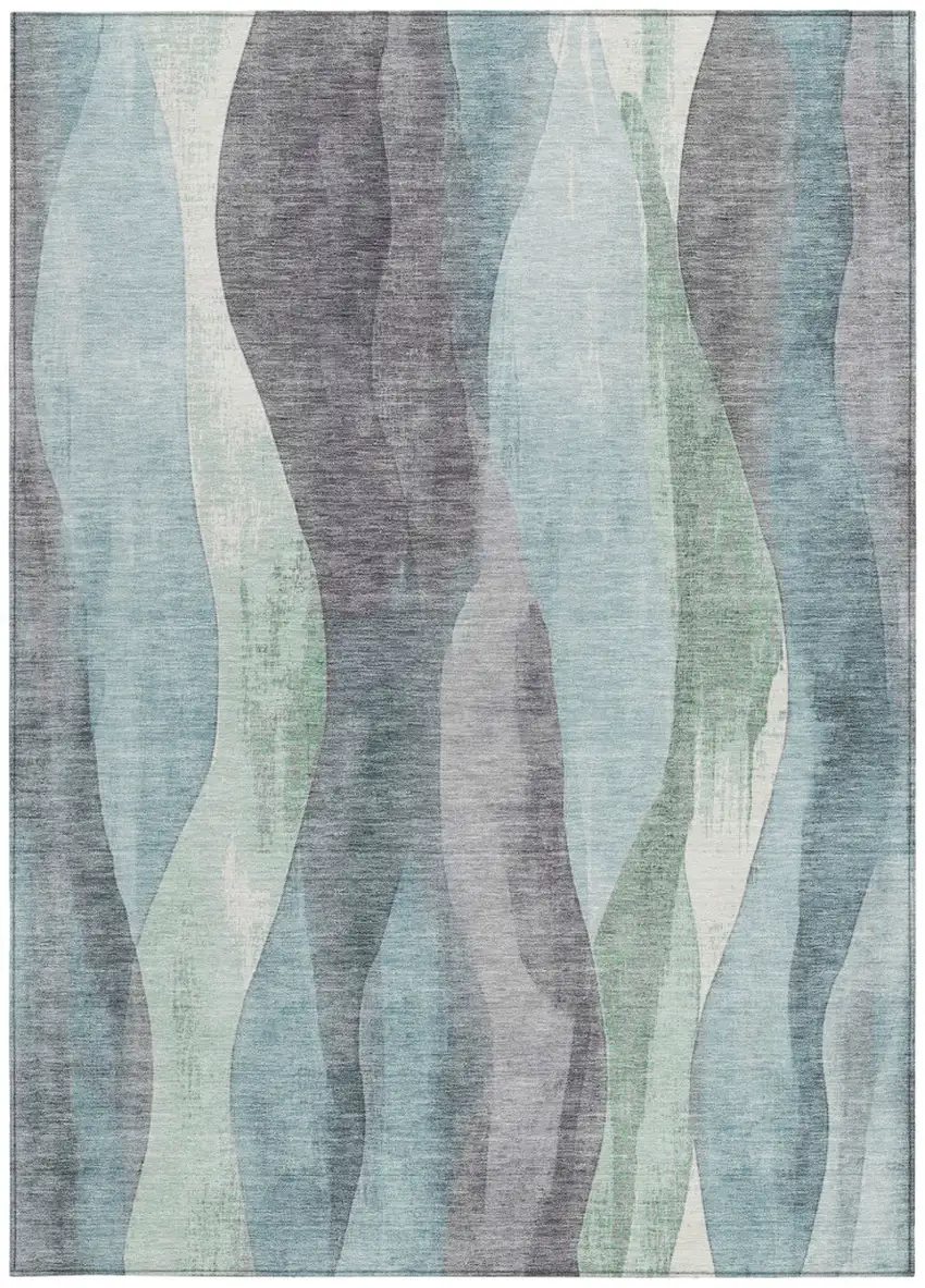 Teal Blue And Fern Green Abstract Washable Indoor Outdoor Area Rug Photo 8