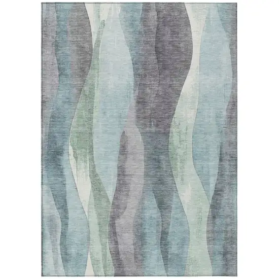 Teal Blue And Fern Green Abstract Washable Indoor Outdoor Area Rug Photo 8