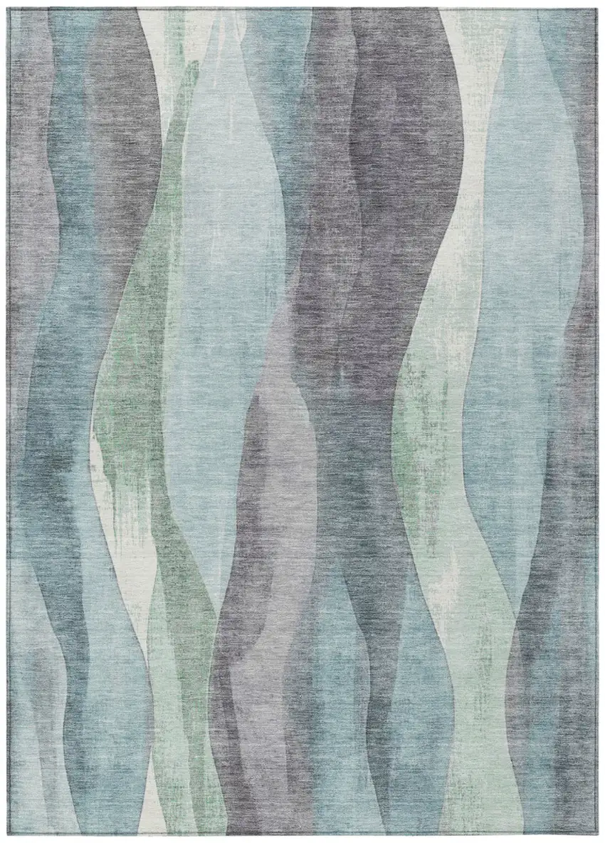 Teal Blue And Fern Green Abstract Washable Indoor Outdoor Area Rug Photo 8