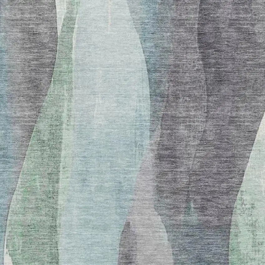 Teal Blue And Fern Green Abstract Washable Indoor Outdoor Area Rug Photo 3