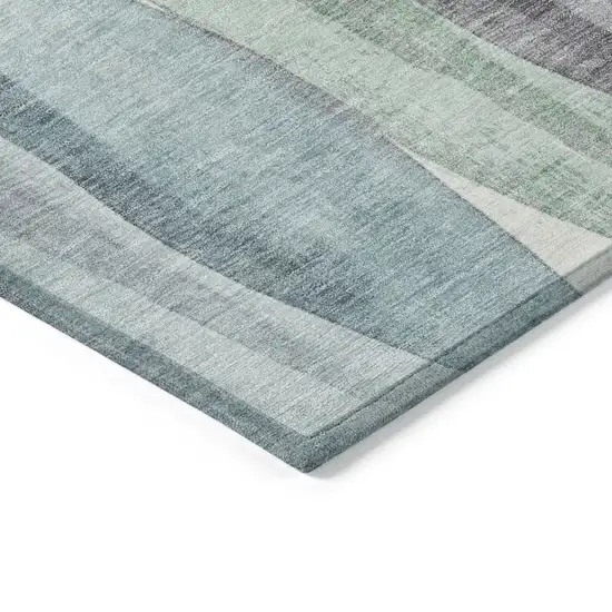 Teal Blue And Fern Green Abstract Washable Indoor Outdoor Area Rug Photo 6