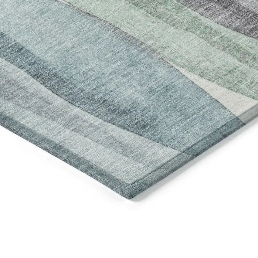 Teal Blue And Fern Green Abstract Washable Indoor Outdoor Area Rug Photo 6