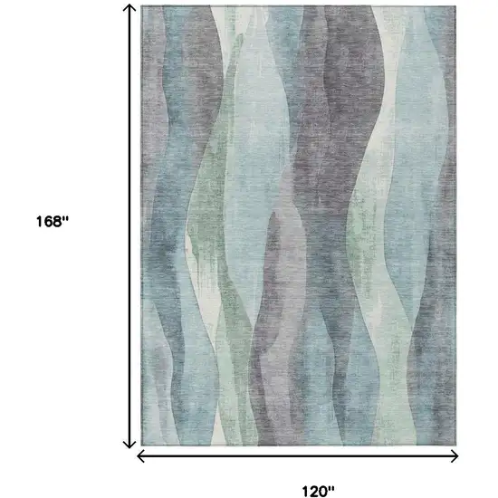 Teal Blue And Fern Green Abstract Washable Indoor Outdoor Area Rug Photo 9