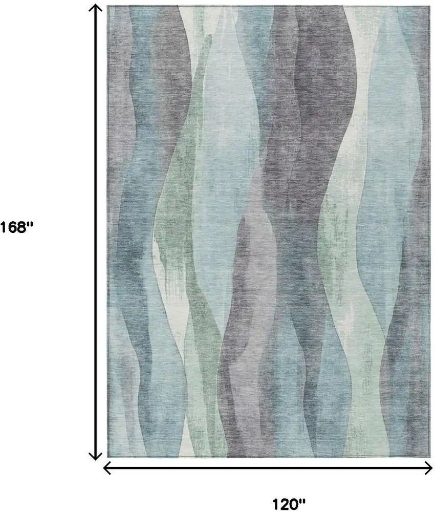Teal Blue And Fern Green Abstract Washable Indoor Outdoor Area Rug Photo 9