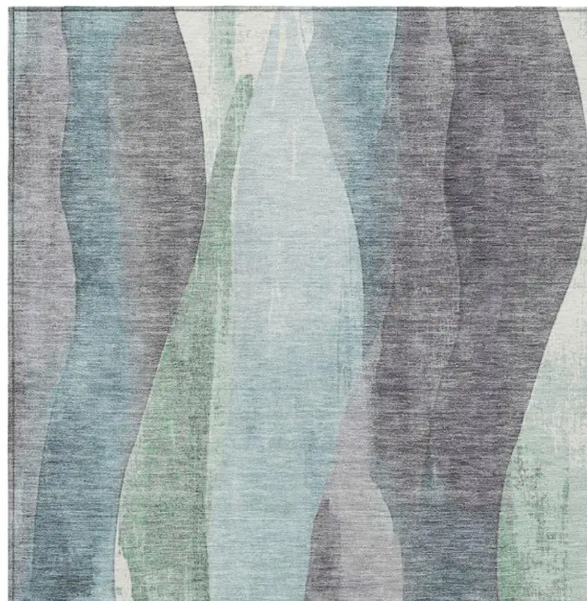 Teal Blue And Fern Green Abstract Washable Indoor Outdoor Area Rug Photo 1