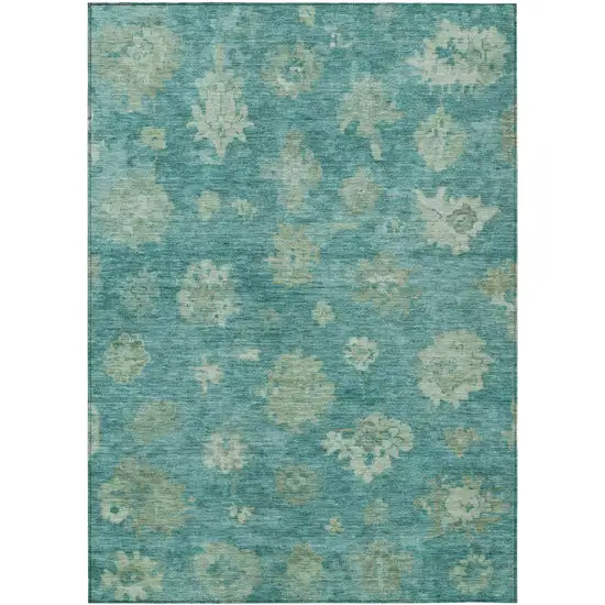 Teal Blue And Fern Green Floral Washable Indoor Outdoor Area Rug Photo 2