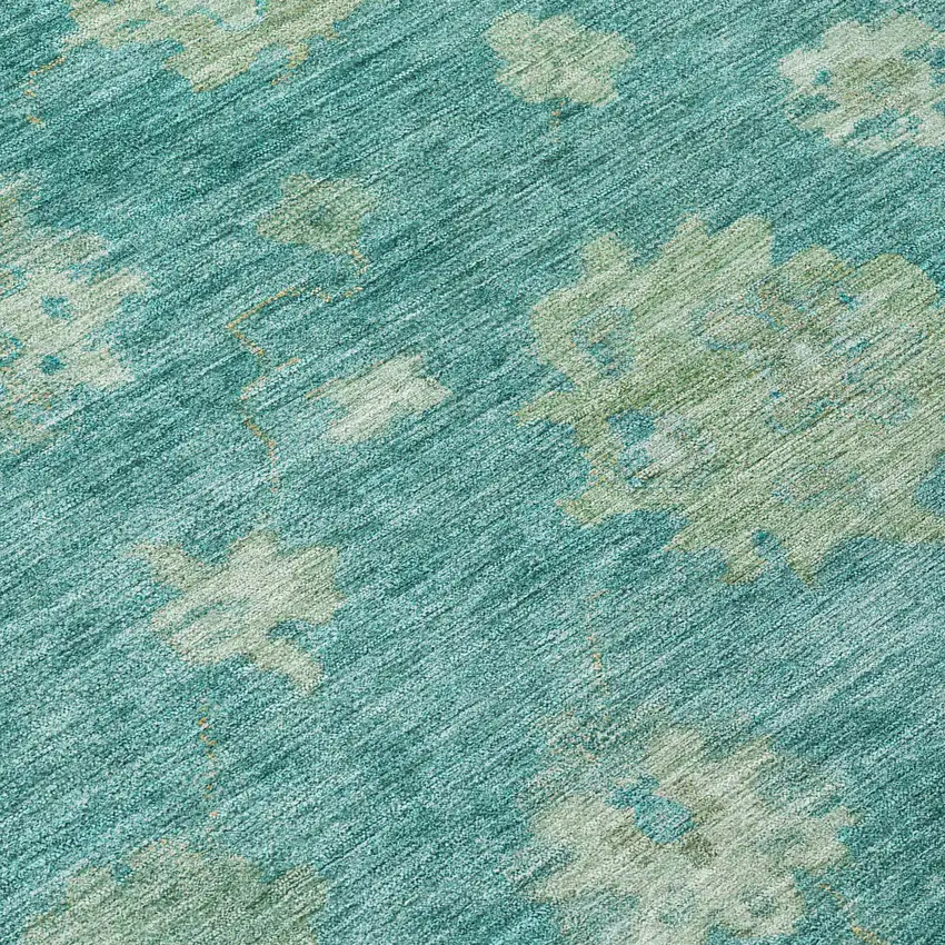 Teal Blue And Fern Green Floral Washable Indoor Outdoor Area Rug Photo 7